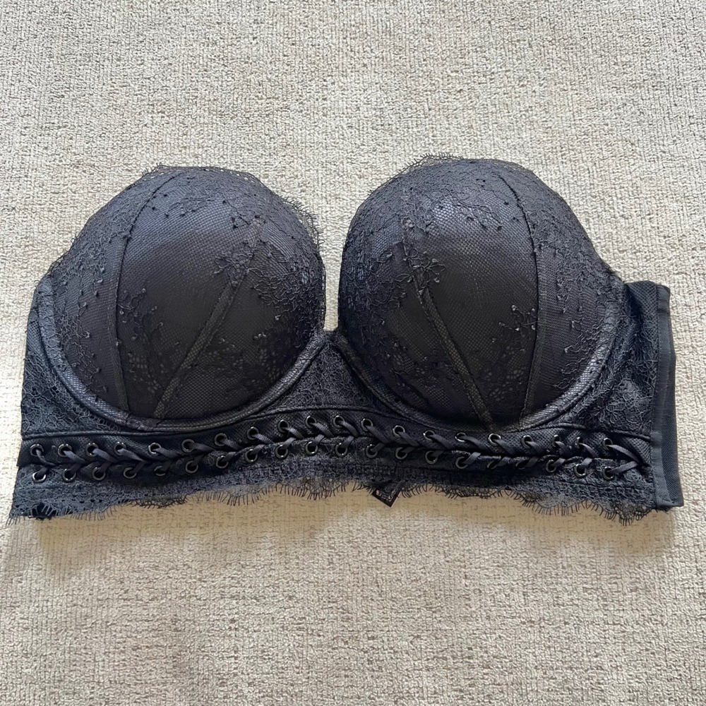 Victorias Secret Very Sexy Black Lace Up Multi-Way Strapless Bra 36D Balconette
